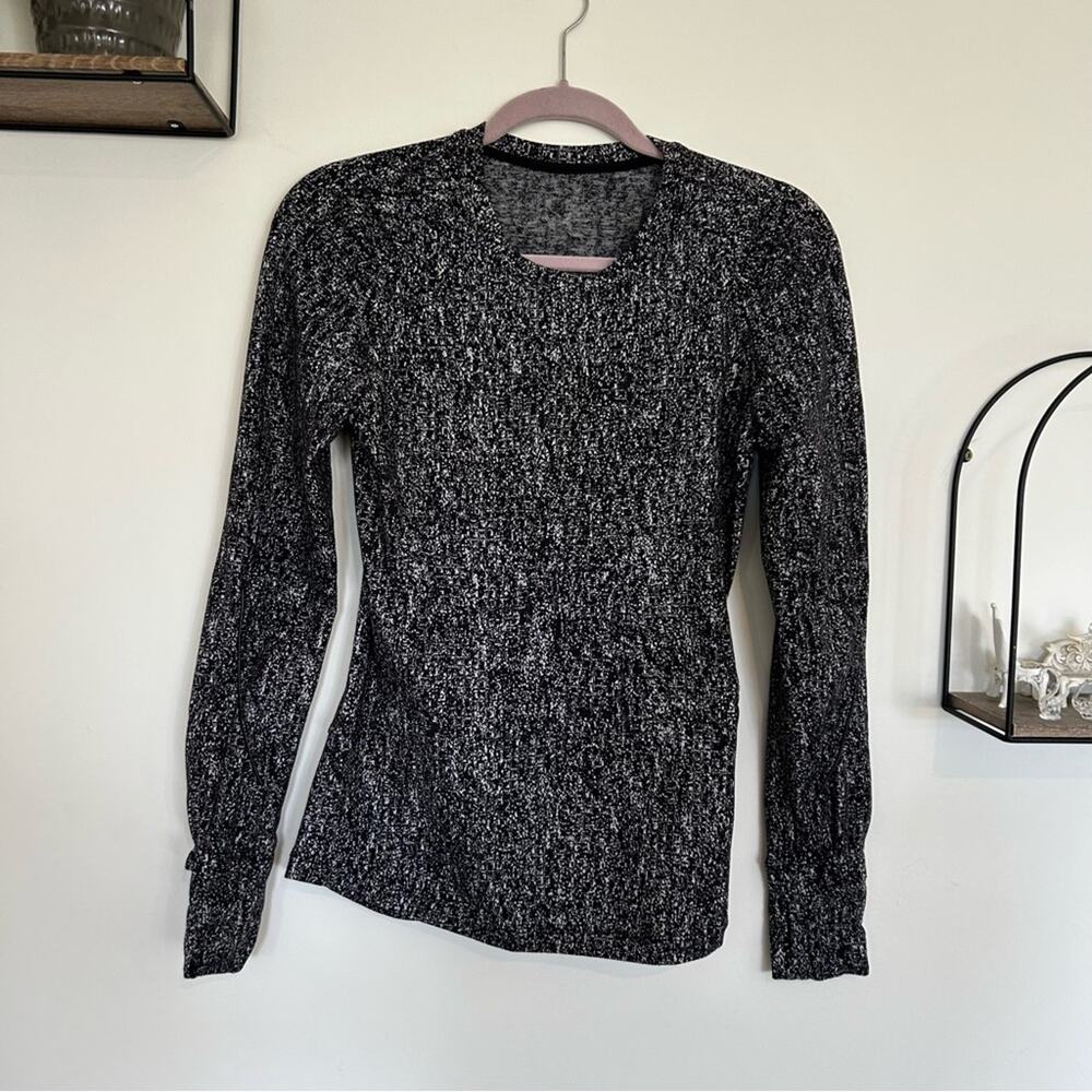 Lululemon Extra Mile Long Sleeve Jacquard Black‎ White Shirt Size 6